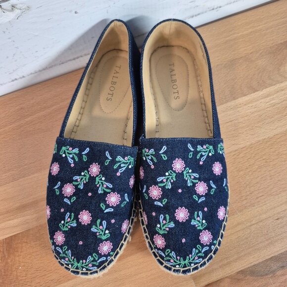 Talbots Women's Espadrille Embroidered Flats size 7M Navy Blue Paisley Shoes - Picture 2 of 8